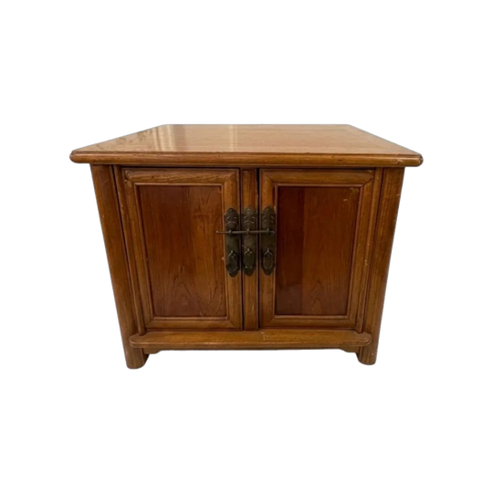 Vintage Asian-Style Wooden Cabinet with Brass Hardware Brown
