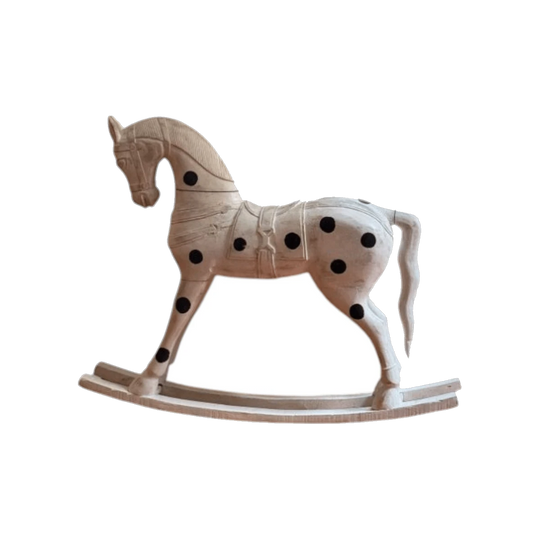 Vintage Hand Painted Wooden Rocking Horse White with Black Polka Dots