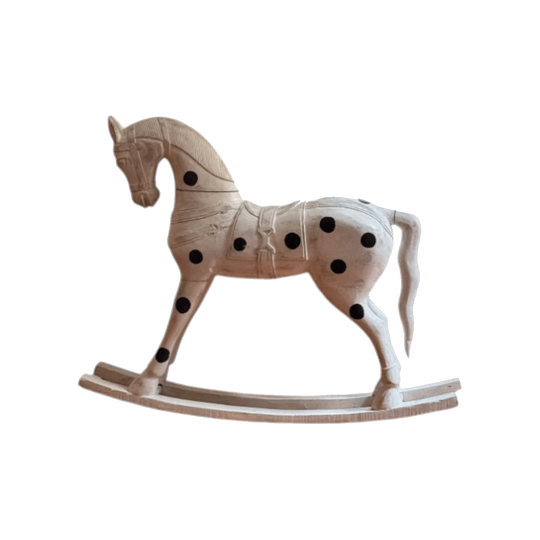 Vintage Hand Painted Wooden Rocking Horse White with Black Polka Dots