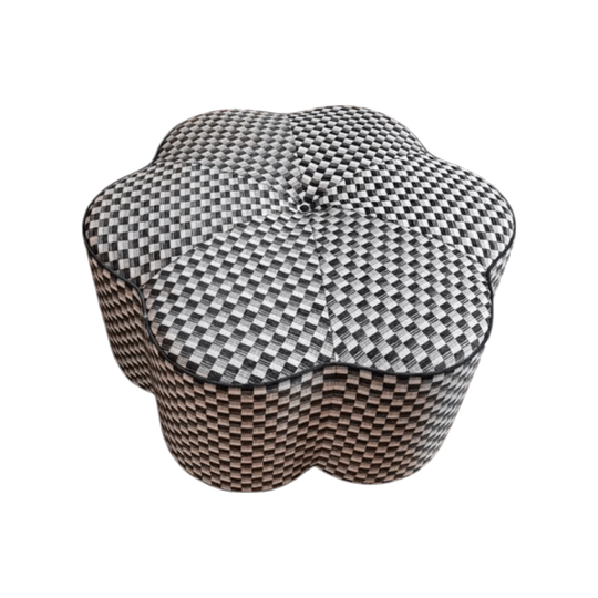 Custom Sculptural Flower Ottoman Checkerboard Upholstery Postmodern Statement Piece
