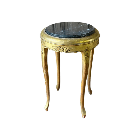 Vintage Louis XV Style Giltwood Side Table with Black Marble Top