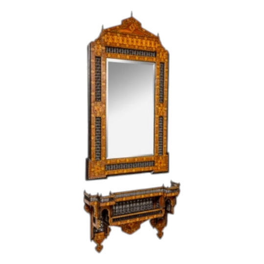19th century Moroccan inlayed mirror and matching consul