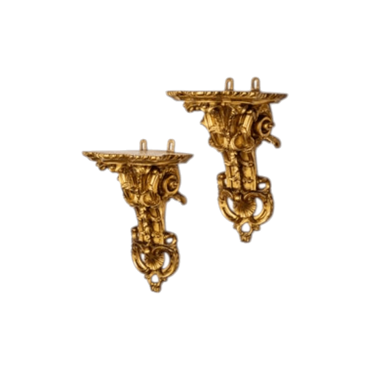 A pair of French Louis  XVI style,  19th century carved and gilded wood  Rococo wall brackets