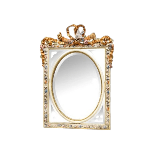 French Belle Epoch painted and parcel gilt carved wood mirror