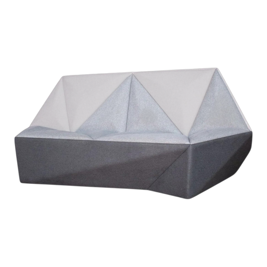 Angular Geometric Grey Sofa – Sculptural Faceted Lounge Sofa
