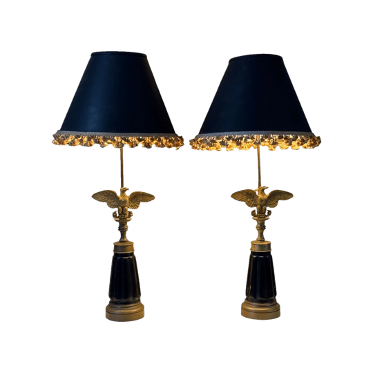 Pair Of Vintage Empire Revival Brass Eagle Table Lamps