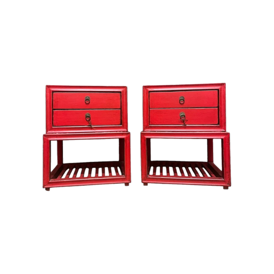 Contemporary Chinese Red Lacquered Side Cabinet