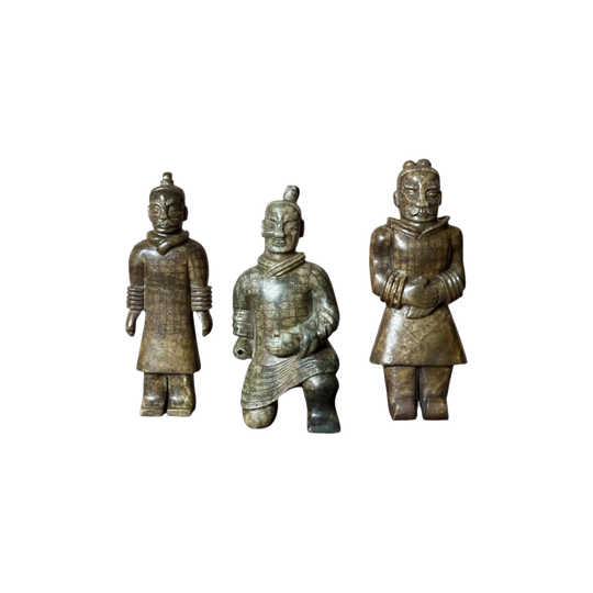 Vintage Carved Greenstone Warrior Trio