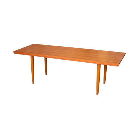 Australian-Made Mid‑Century Coffee Table, c. 1960s — Teak‑Tone Top (Possibly Laminate), Tapered Legs