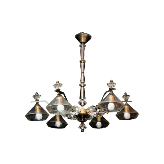 Mid-Century Geometric Chandelier in Metal and Glass