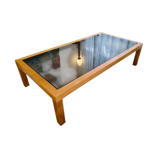 MCM Retro Solid Teak Coffee Table with Smoked Glass Top
