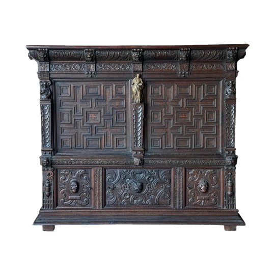 Early 17th Century Flemish Renaissance Carved Oak Cabinet