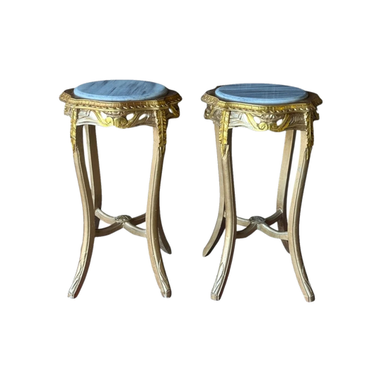 Vintage French Louis XVI Style Side Tables with Marble Tops