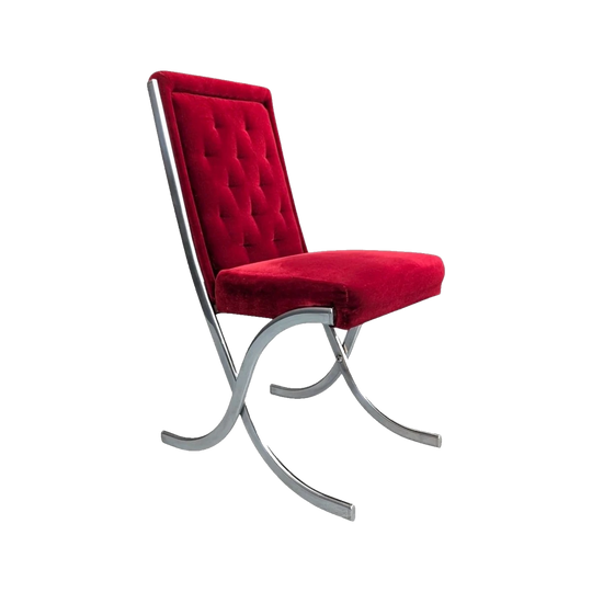 Mid Century Chrome and Red Velvet Dining Chairs