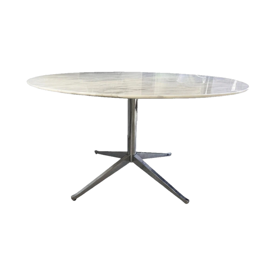 Florence Knoll (original) Round Marble Dining Table, Carrara Marble, Chrome Tripod Base, 130 cm