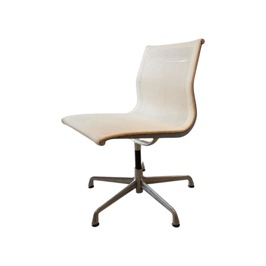 Eames Aluminium Group EA330 Armless Office Chair in Cream/Off-White Mesh with Polished Aluminium Base