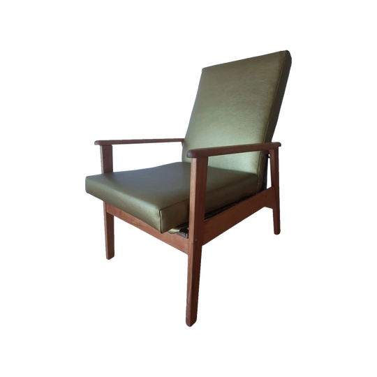 Mid-Century Reclining Lounge Chair, Fully Renovated, with new Gold Cactus (Vegan) Leather Upholstery
