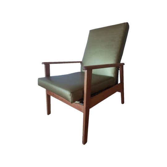 Mid-Century Reclining Lounge Chair, Fully Renovated, with new Gold Cactus (Vegan) Leather Upholstery