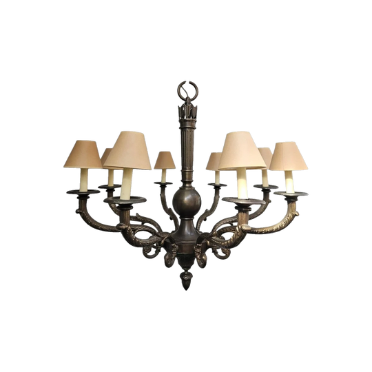 8-Arm Bronze Chandelier with Off-White Paper Shades