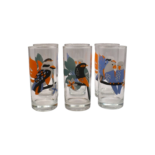 Vintage ARC France Birds of Australia Highball Tumblers, Set of 6, 37 cl (1970s–1980s)