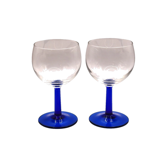Vintage Arc Luminarc French Wine Glasses with Cobalt Stems, 1980s–1990s – Set of 2