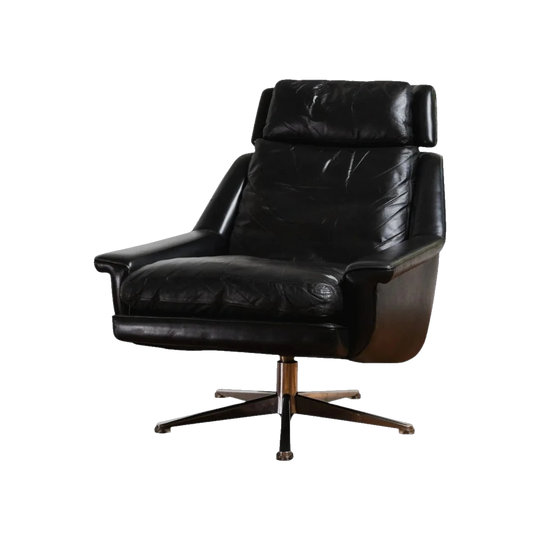 Werner Lagenfeld for ESA 802 Mid-Century Swivel Chair in Refurbished Black Leather