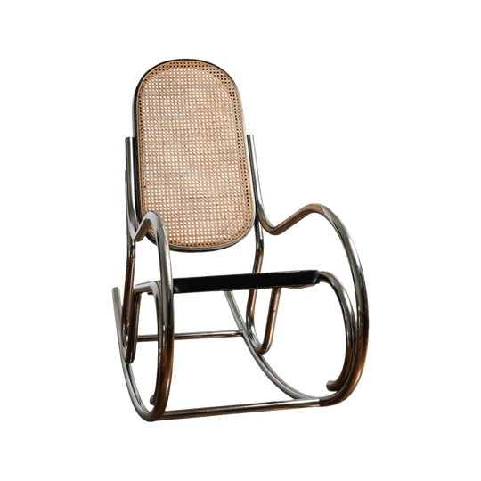 Italian Mid-Century Chrome and Rattan Rocking Chair