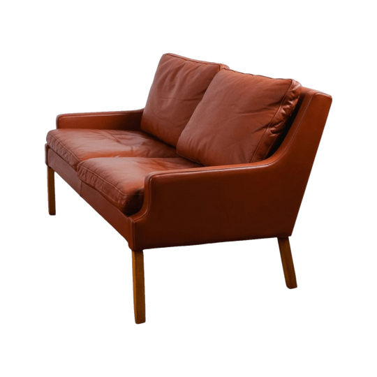 Mid-Century Danish Two-Seater Leather Sofa by Georg Thams for Thams Kvalitet, Refurbished Orange Leather