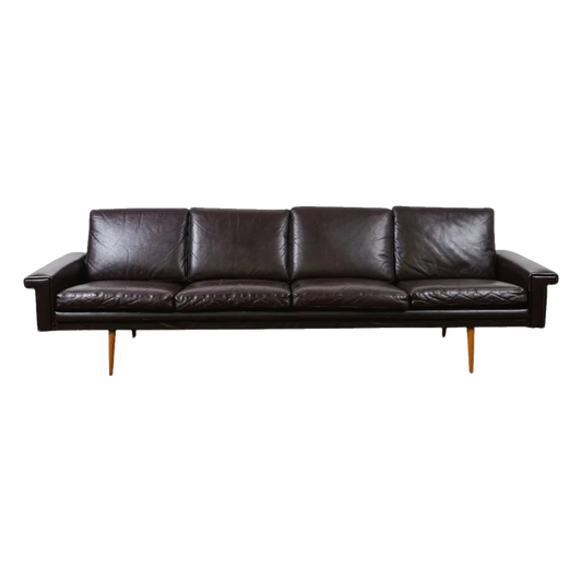 Danish Mid-Century Low-Line Four-Seater Leather Sofa