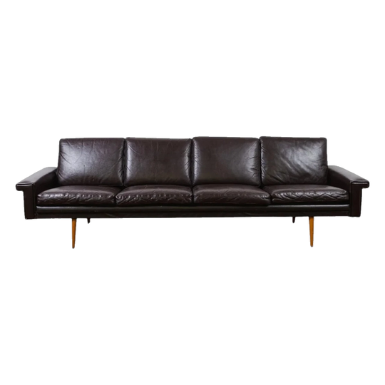 Danish Mid-Century Low-Line Four-Seater Leather Sofa