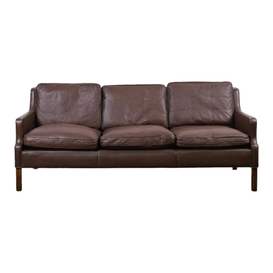 Danish Leather Three-Seater Sofa with Matching Armchair, Attributed to Børge Mogensen