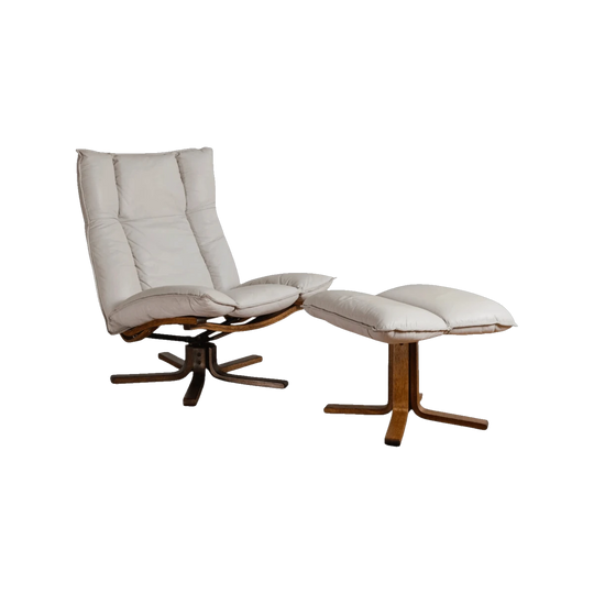 Easden Falcon Swivel Chair with Matching Footrest, Grey Leather