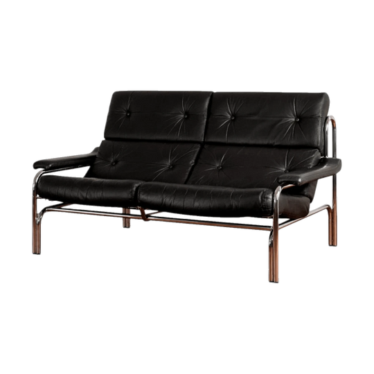 Pieff Alpha Two-Seat Sofa by Tim Bates, Chrome and Leather