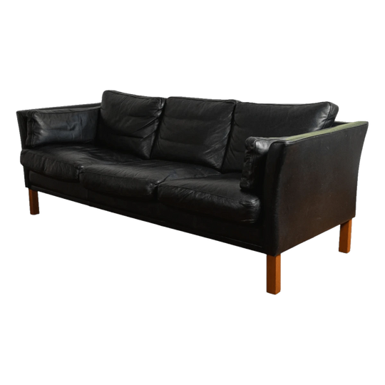 Mid-Century Danish Three-Seater Sofa in Black Leather