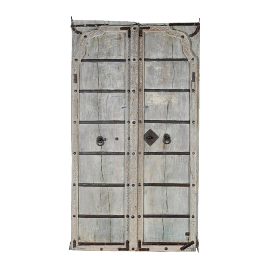 Vintage Indian Rustic Door with Wrought Iron Detailing – Eco Village Collection