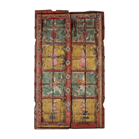 Vintage Indian Hand-Carved and Hand-Painted Wall Panel with Courtly Figures – Eco Village Collection