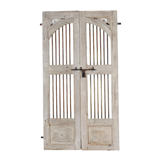 Vintage Indian Door/Gate with Wrought Iron Detailing and Hand Carvings, Raw Finish – Eco Village Collection