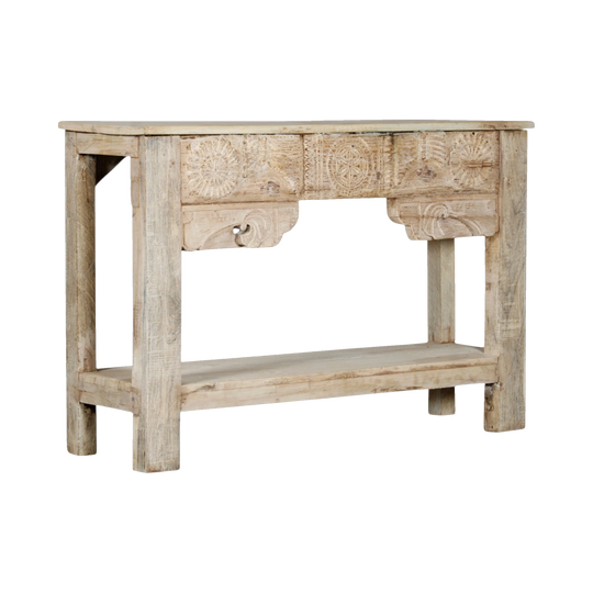 Vintage Reclaimed Wood Indian Console Table – Raw Natural Timber, Eco Village Collection
