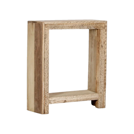 Vintage Recycled Wood Hand-Carved Indian Console / Hallway Table, Natural Timber – Eco Village Collection