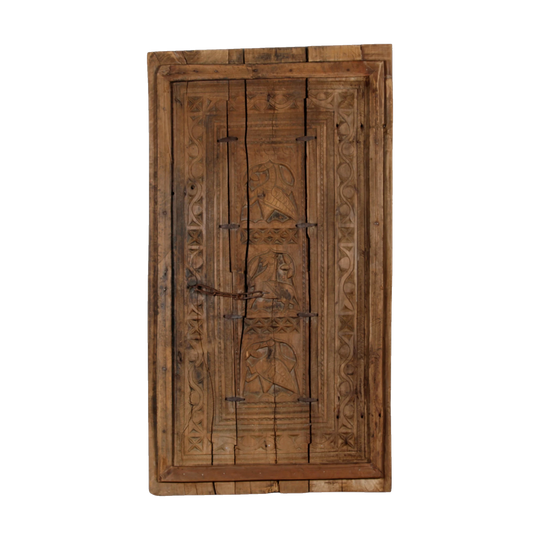 Vintage Indian Hand-Carved Rustic Wooden Wall Panel – Eco Village Collection