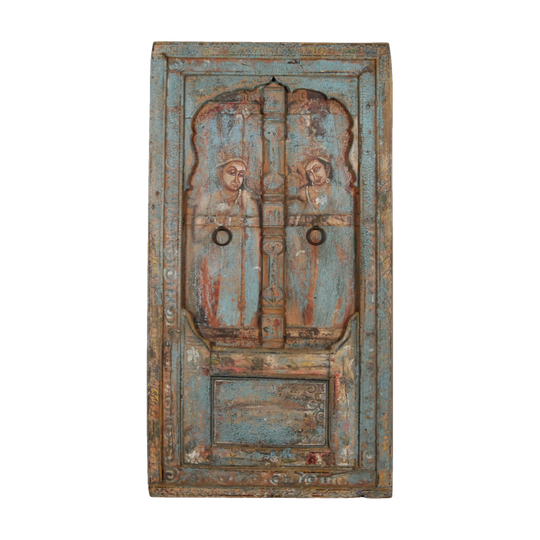 Vintage Indian Hand-Painted Window Panel with Folk Art Prince & Princess – Eco Village Collection