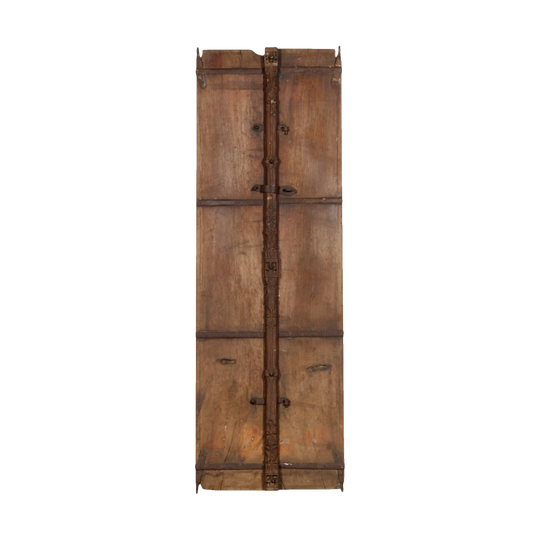 Vintage Indian Window Panel, Eco Village Collection – Natural Timber with Original Metal Detailing, 125 cm