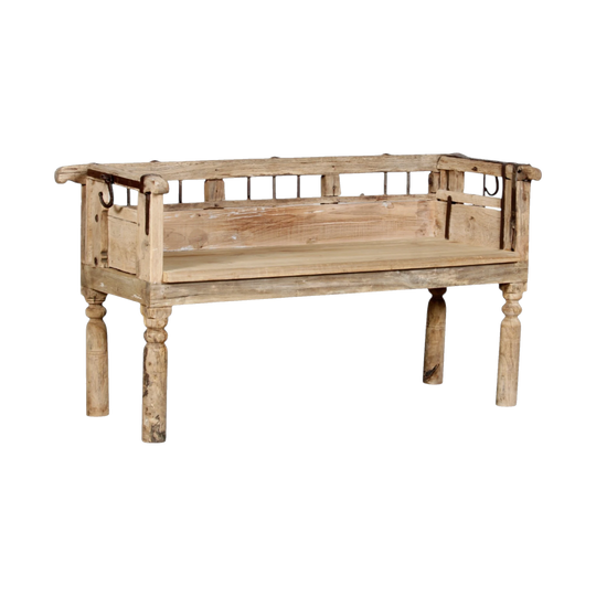 Vintage Recycled Indian Ox Cart Bench Seat, Solid Timber, Raw Finish – Eco Village Collection