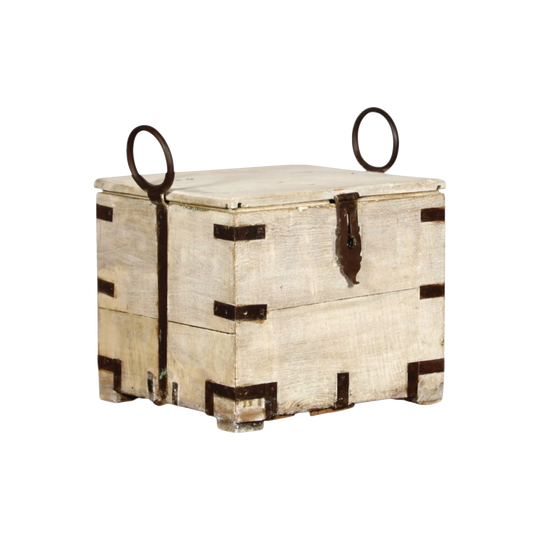 Vintage Indian Timber Storage Box with Metal Hardware and Side Handles – Eco Village Collection