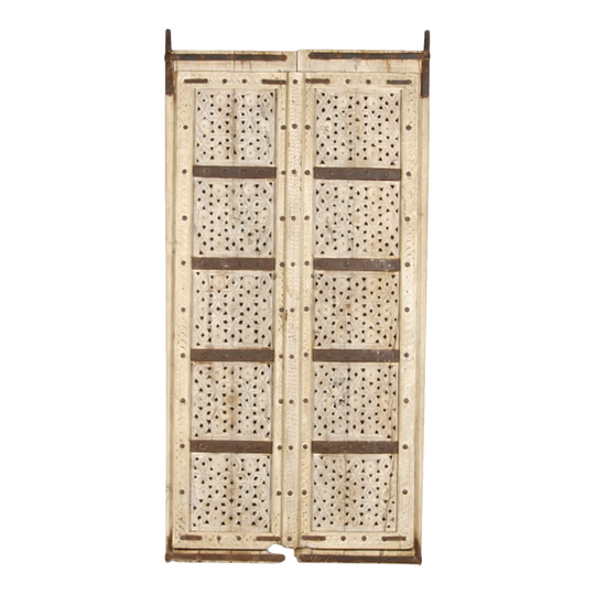 Vintage Indian Panel Door with Wrought Iron Detailing — Eco Village Collection