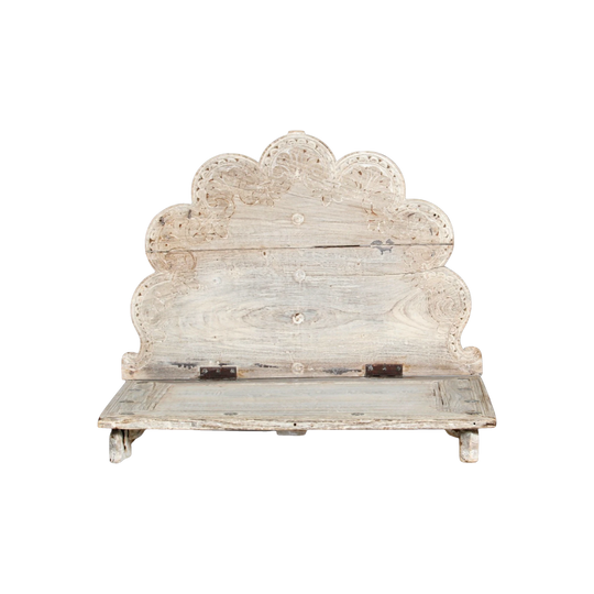 Vintage Indian Pidha Folding Meditation Chair – Solid Timber with Floral Jali Carvings, Eco Village Collection