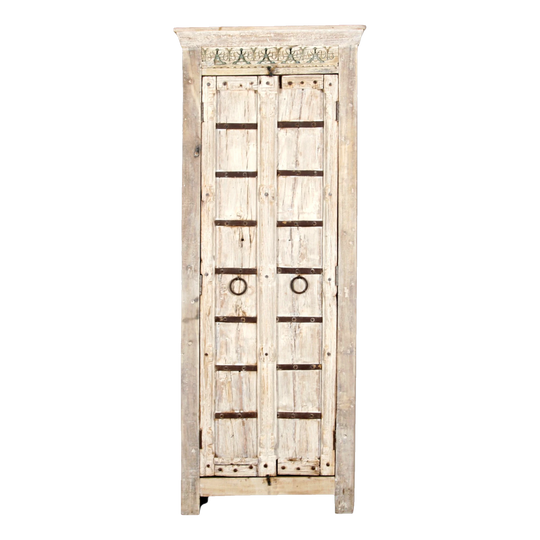 Vintage Indian Almirah Linen Cupboard – Two-Door, Reclaimed Doors, Raw Timber, Original Brass & Iron Fittings