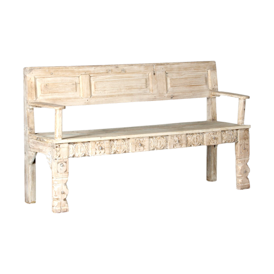 Vintage Indian Repurposed Solid Timber Bench Seat, Raw Finish – Eco Village Collection