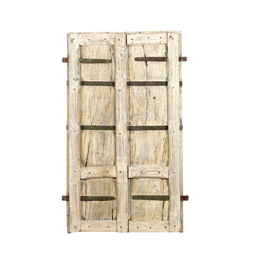 Vintage Indian Window Panel – Eco Village Collection, Raw Timber with Wrought Iron