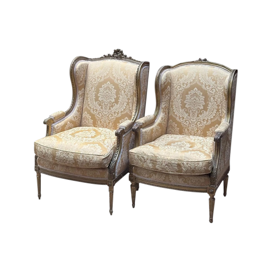 Pair French gilt ladies and gents armchairs c.1890